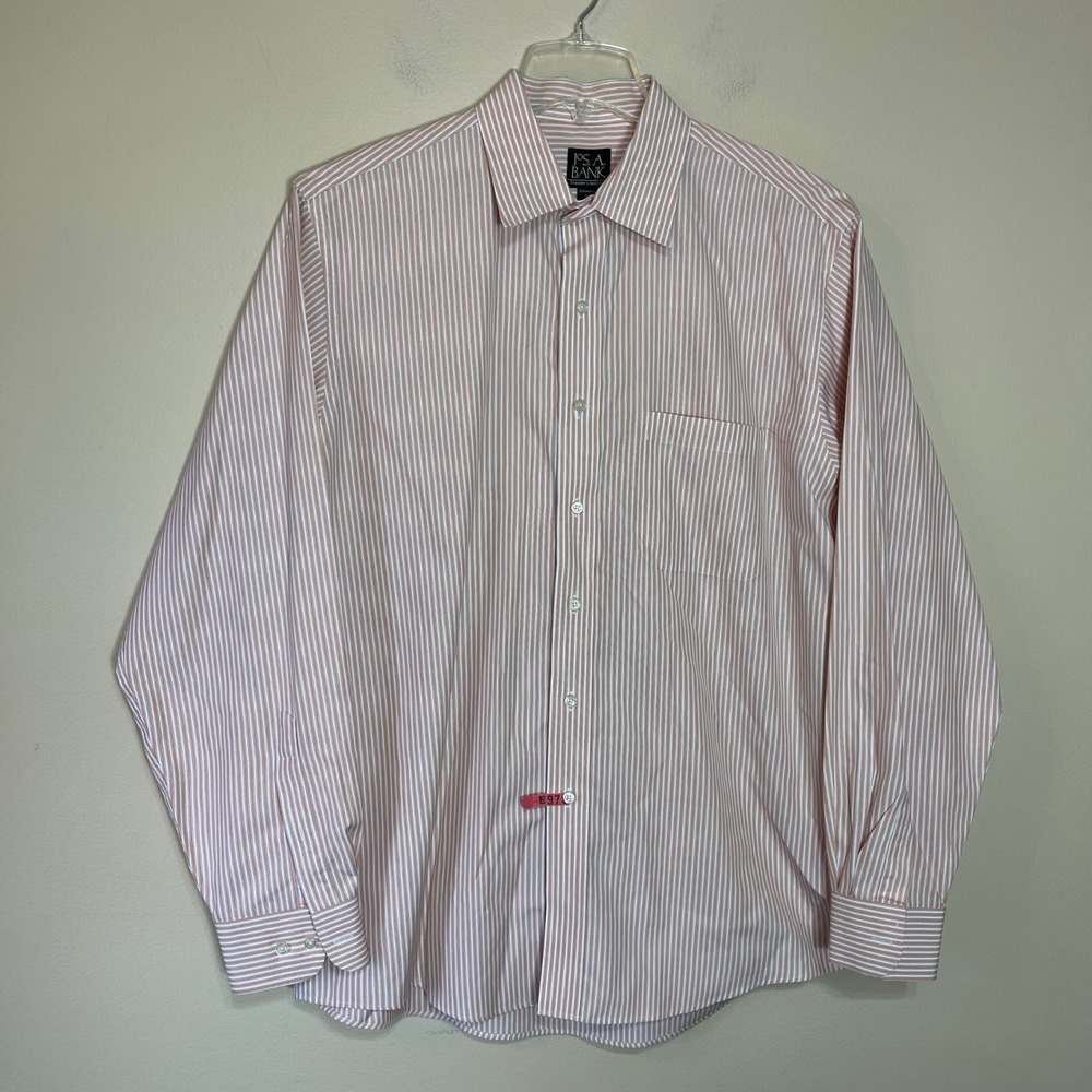 Jos. A. Bank‎ Traveler's Collection Mens Large Tailored Fit Orange Striped Shirt